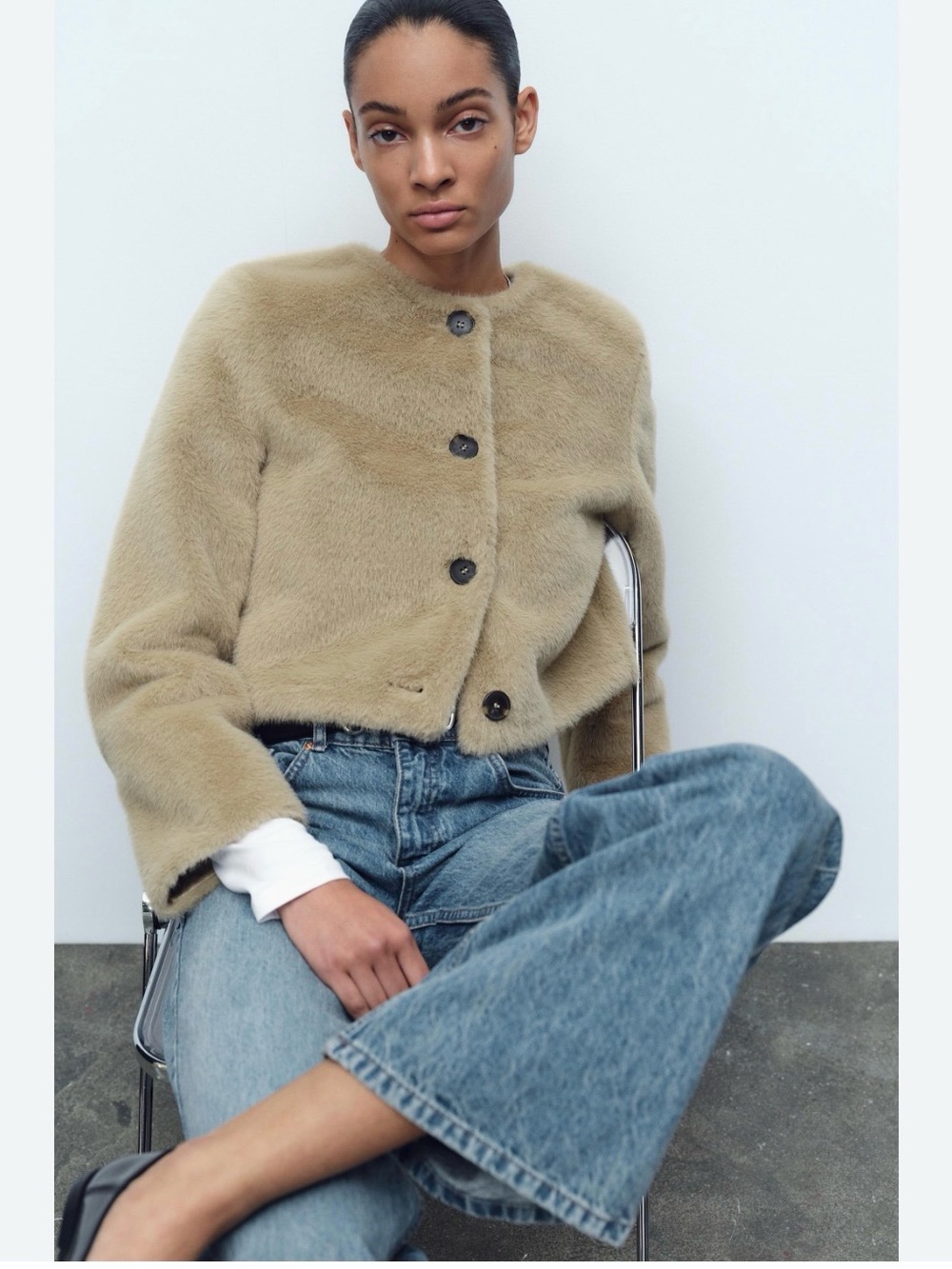 Cropped Faux Fur Jacket | Size M